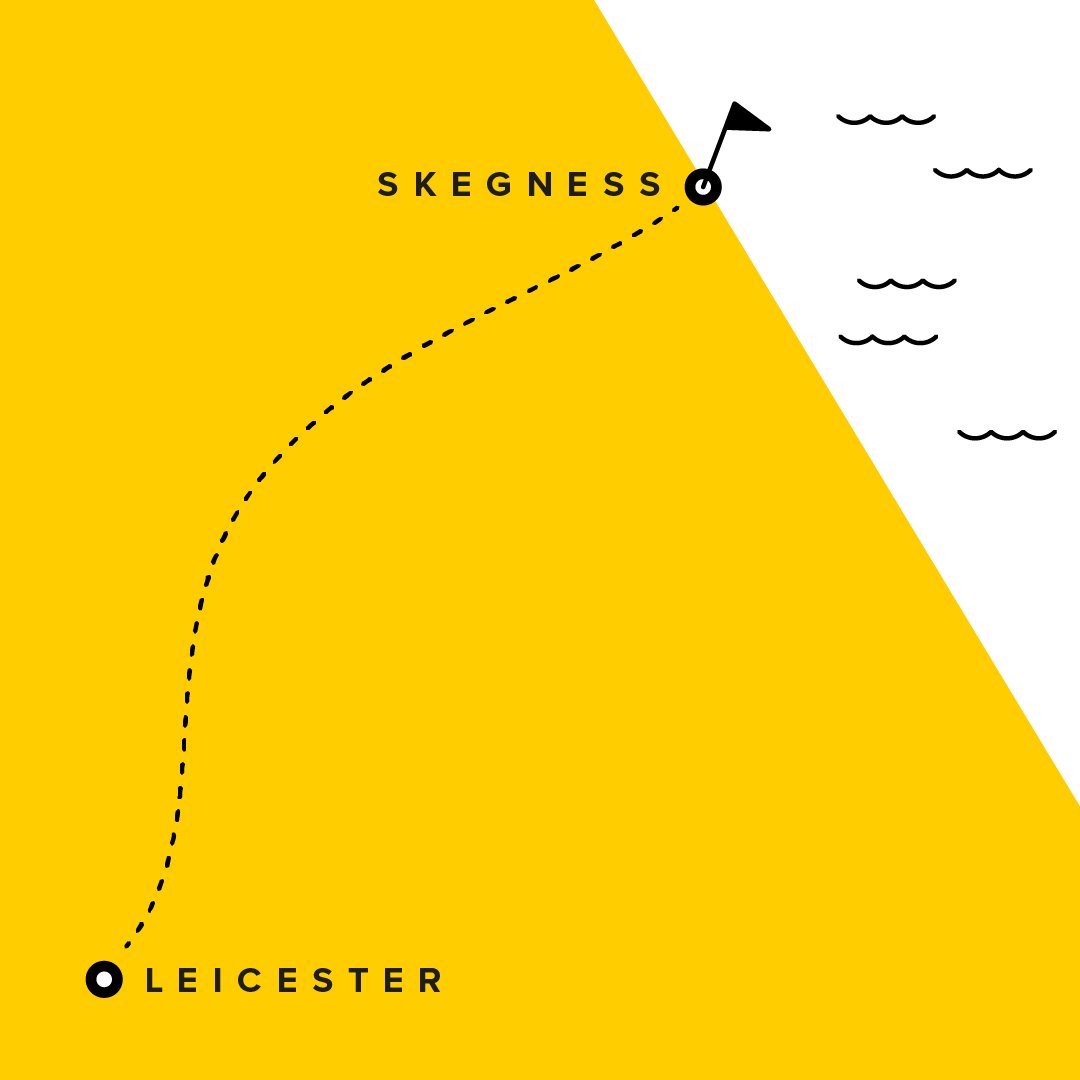 map showing Leicester to Skegness