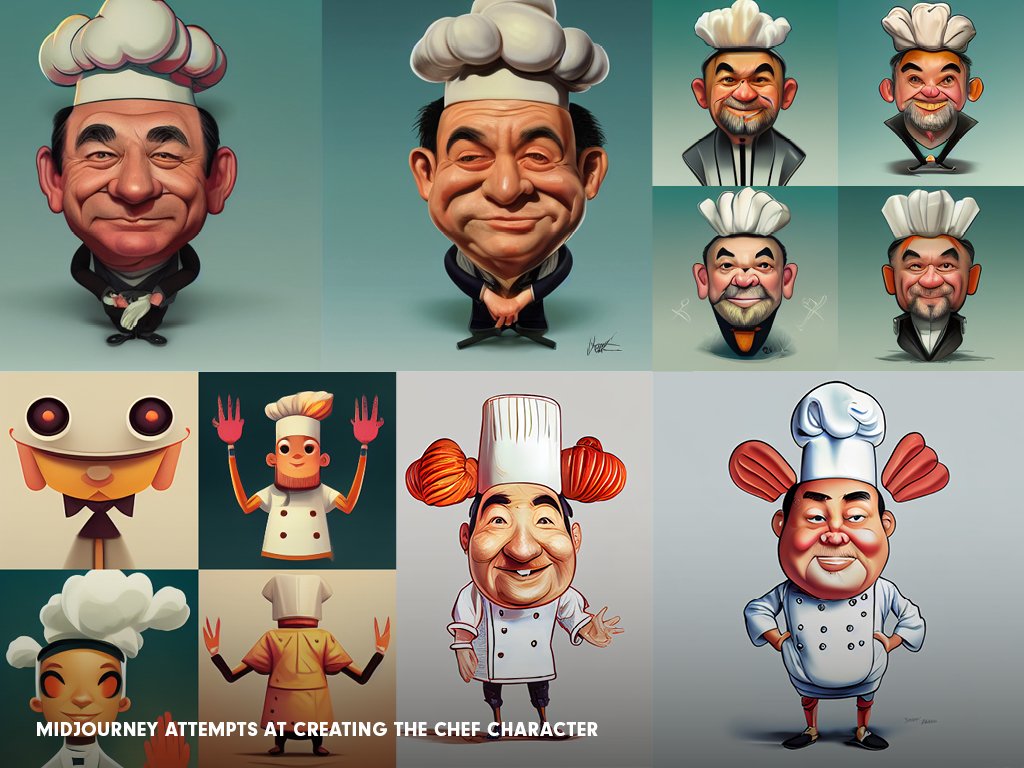 A collage of AI-generated images of cartoon-looking chefs