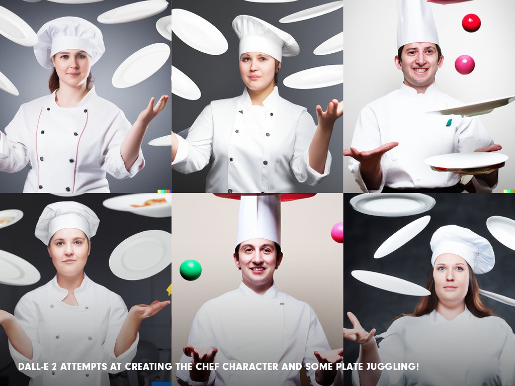 A collage of AI-generated images of realistic-looking chefs with their arms out