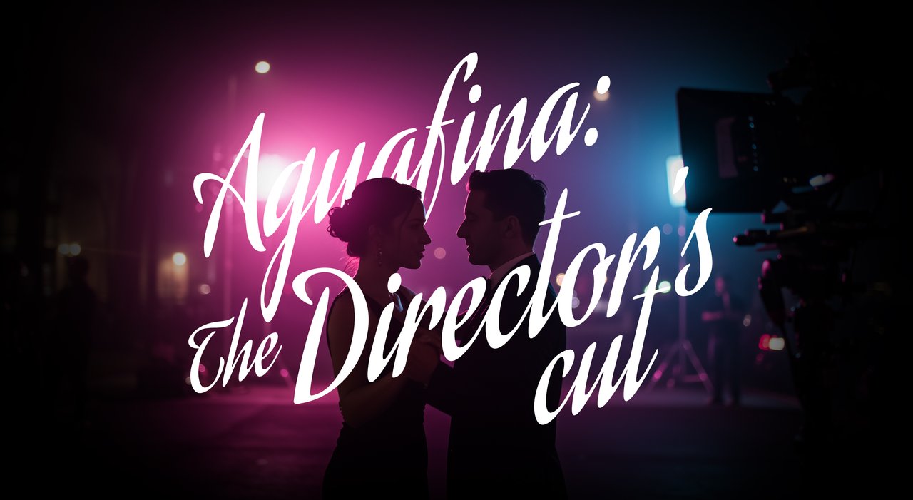 An image from Aquafina. The text overlay says "Aguafina, the Director's Cut" in the Aguafina font