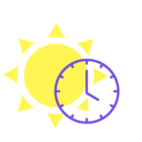 sun with a clock on the bottom corner