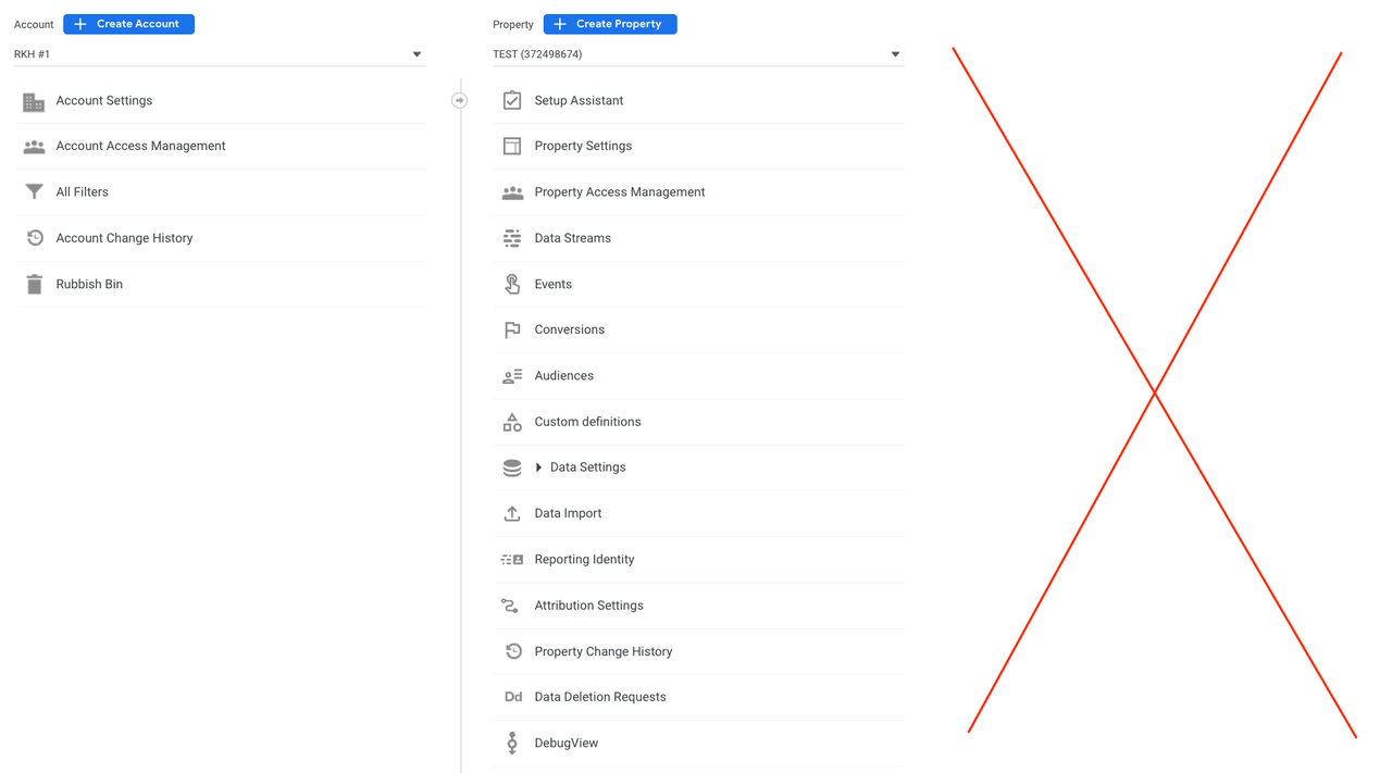 Universal Analytics admin interface with no view column.