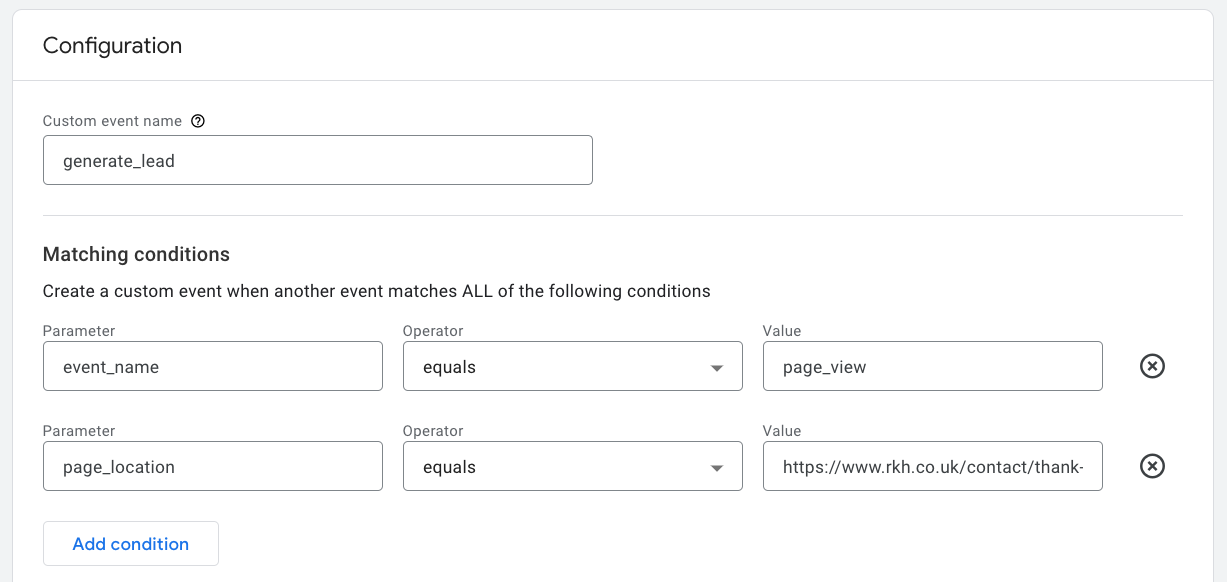 The GA4 configuration page.