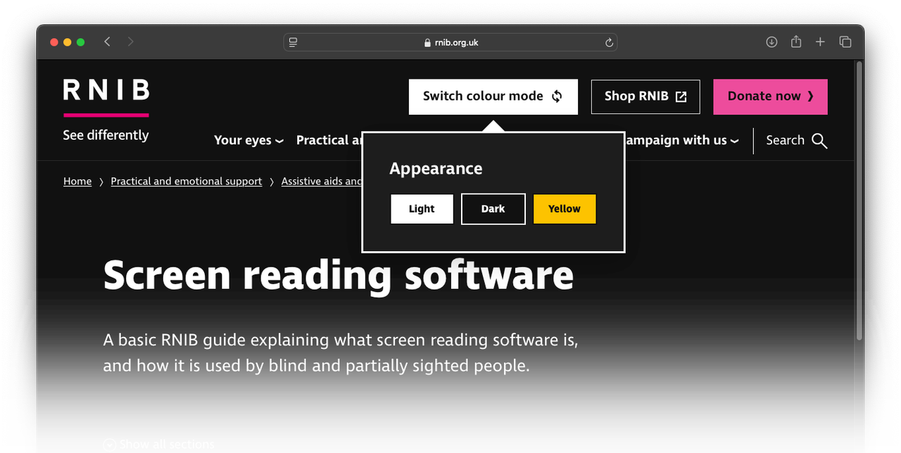A screenshot of a screenreading software page