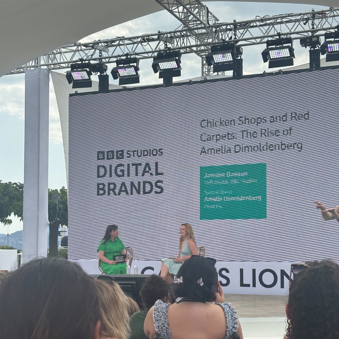 Amelia Dimoldenberg on staga at Cannes 2025