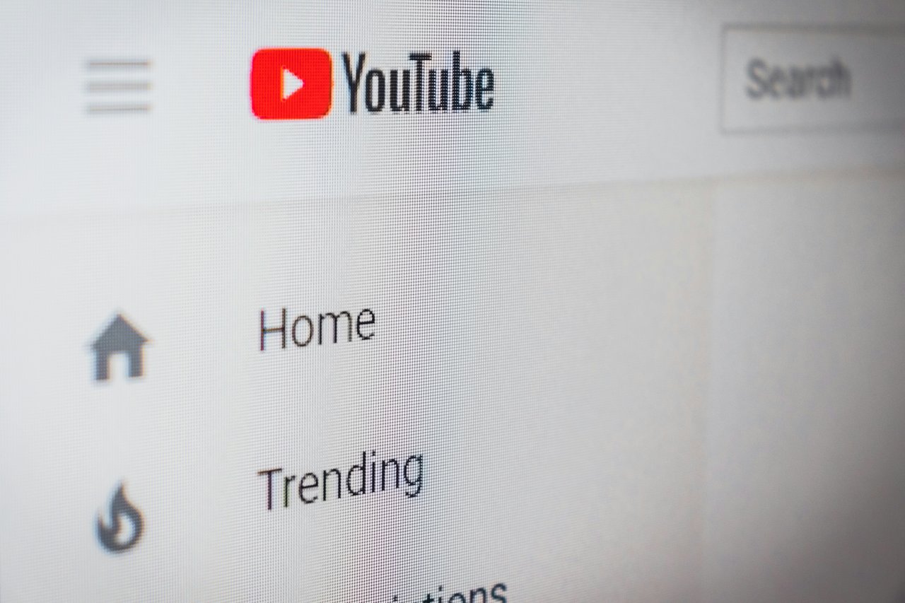 The YouTube home screen menu